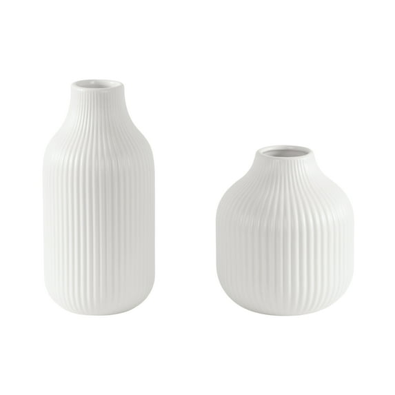 Better Homes & Gardens Ribbed Ceramic Vase, 2-Piece, White