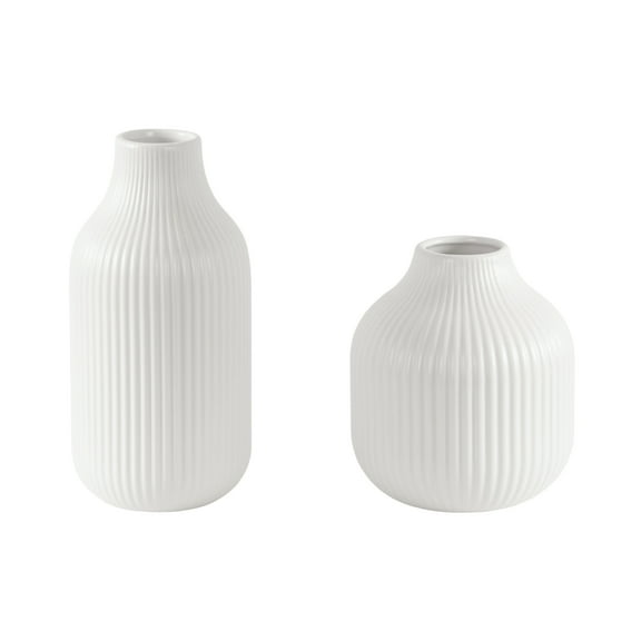 Better Homes & Gardens Ribbed Ceramic Vase, 2-Piece, White