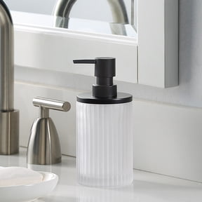 Better Homes & Gardens Ribbed Glass and Metal Soap Pump, White with Black Accents