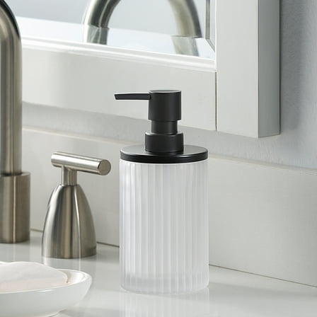 Better Homes & Gardens Ribbed Glass and Metal Soap Pump, White with Black Accents