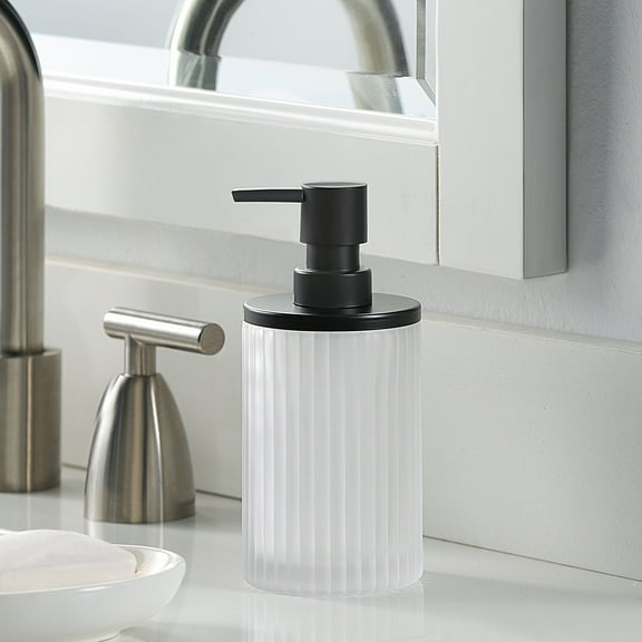 Better Homes & Gardens Ribbed Glass and Metal Soap Pump, White with Black Accents