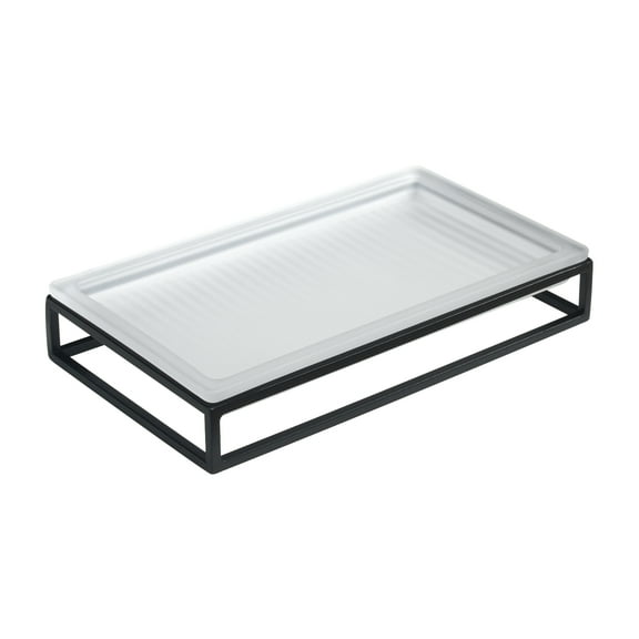 Better Homes & Gardens Ribbed Glass and Metal Tray, White with Black Accents