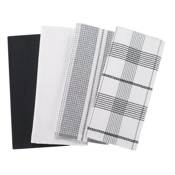 Better Homes & Gardens Rich Black Cotton Waffle-Weave Dual-Purpose Oversized Kitchen Towels 4 Pack