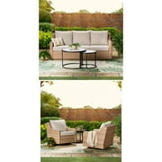 Better Homes & Gardens River Oaks Outdoor 5-Piece Wicker Conversation Set with Patio Cover, Natural