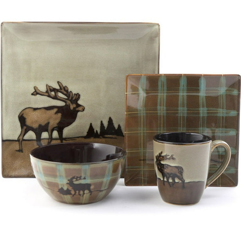 Better Homes Gardens Roaming Elk Square Dinnerware, Brown, Set