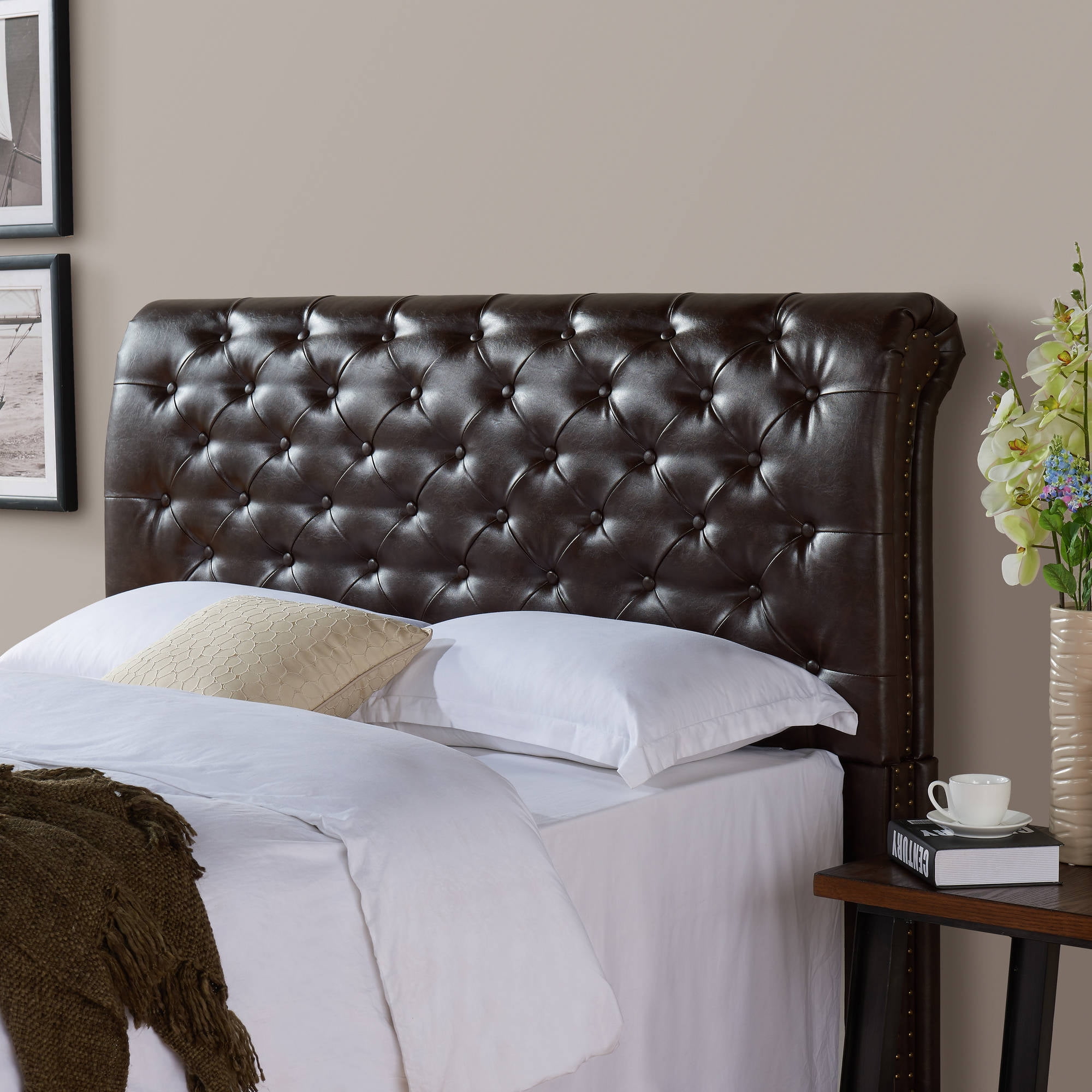 Brown padded headboard online