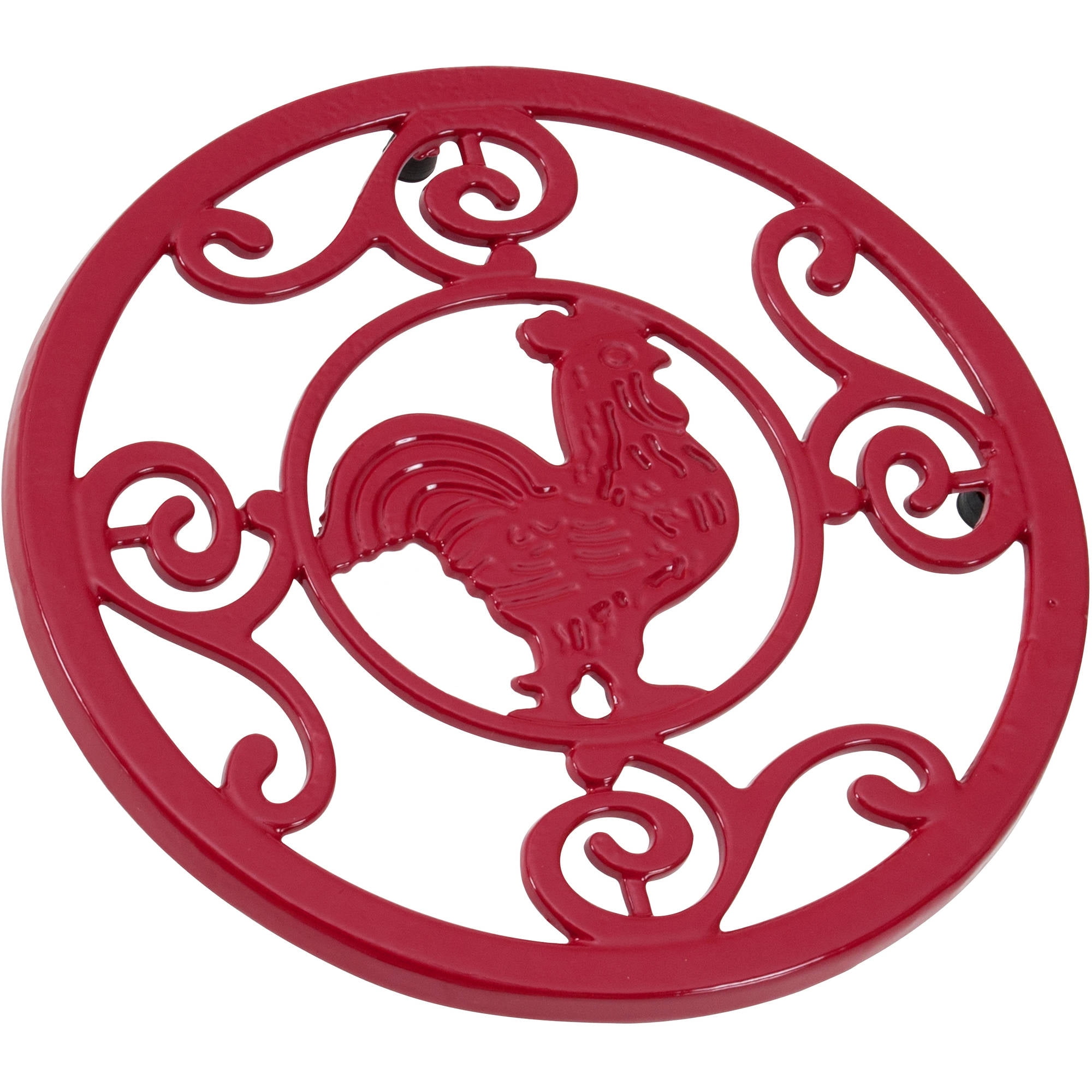 Better Homes & Gardens Rooster Cast Iron Round Trivet, Red