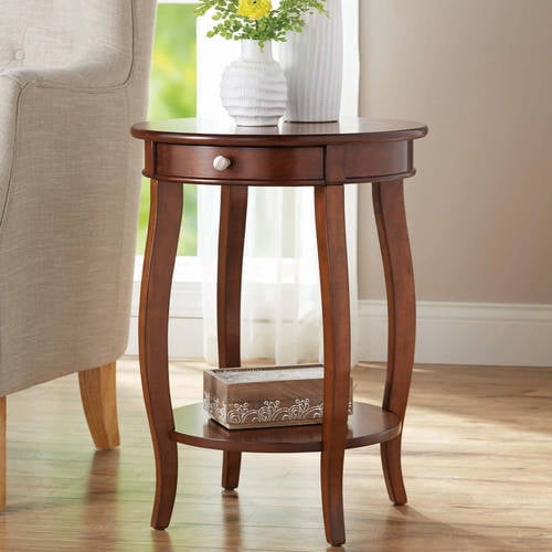 Better Homes & Gardens Round Accent Table with Drawer, Walnut