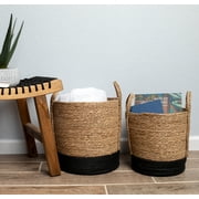 Better Homes & Gardens Round Seagrass Baskets, Natural, Black, Set of 2, Large & Medium