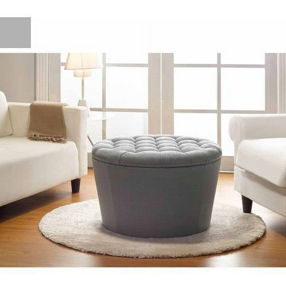 Better Homes & Gardens Round Tufted Storage Ottoman with Nailheads, Gray - image 1 of 4