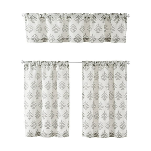 Better Homes & Gardens Rowan Jacquard Kitchen Curtain Tiers and Valance, 3-Piece Set, Ivory Green, 60" W x 36" L