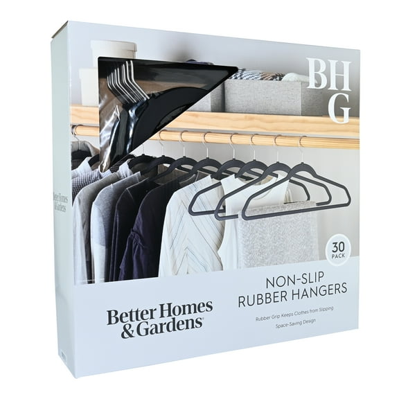 Better Homes & Gardens Rubber Hangers, Non-Slip Hangers, 30 Value Pack, Rich Black, Perfect for Adults & Teens