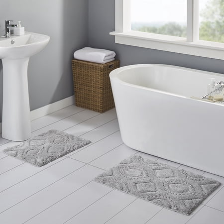 Better Homes & Gardens Ruffle Ogee Cherry Gray Cotton Bath Rug Set, 2-Piece