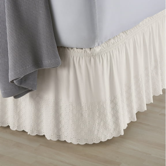 Better Homes & Gardens Adjustable Ruffled Bedskirt, Ivory Eyelet, Non-Standard