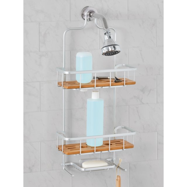Better Homes & Gardens Rust Proof Aluminum Shower Caddy with Bamboo