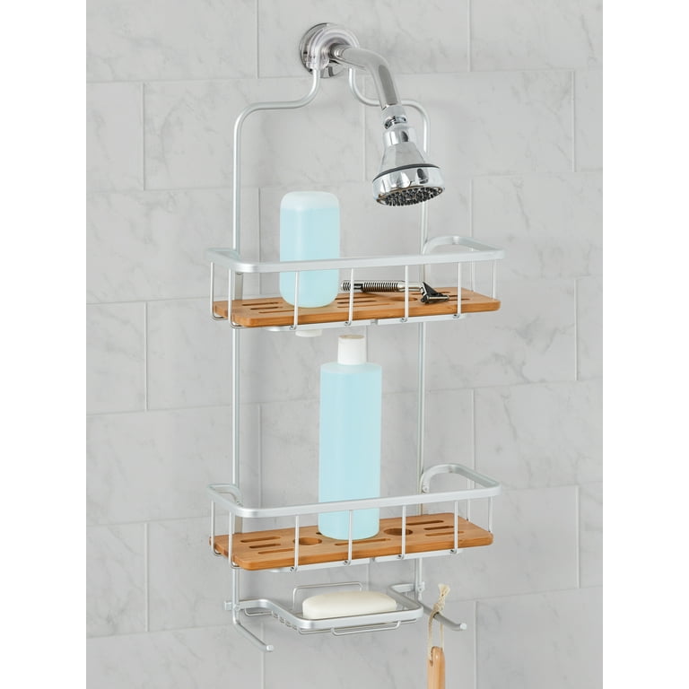 Neverrust Locktop Aluminum And Bamboo Over The Shower Caddy Satin