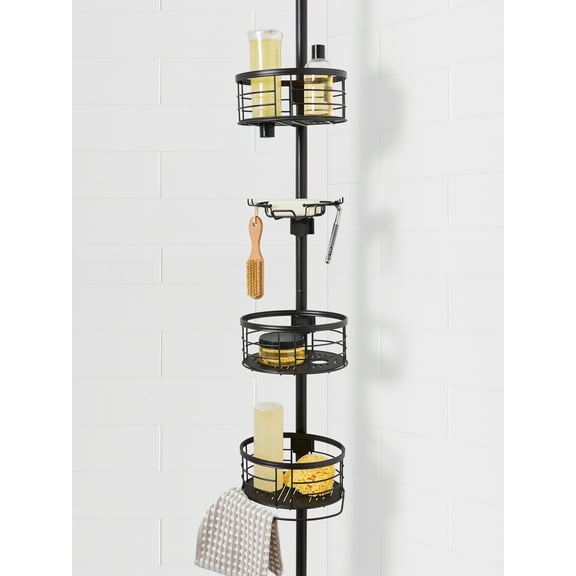 Better Homes & Gardens Rust-Resistant Tension Pole Shower Caddy, 3 Shelves, Oil Rubbed Bronze Finish