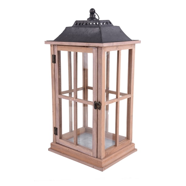 Better Homes & Gardens Rustic Wood Candle Holder Lantern, Large