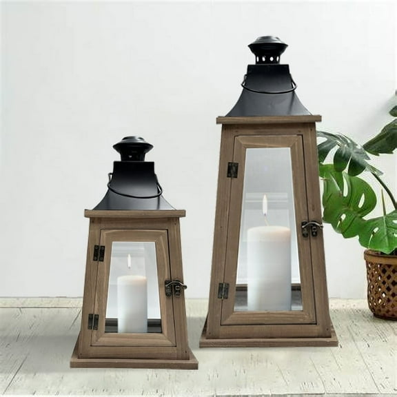 Better Homes & Gardens Rustic Wood Metal Candleholder Lantern, 14", Medium