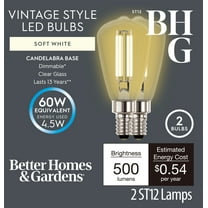 Better Homes & Gardens ST12 LED Light Bulb, 4.5 Watts (60W Equivalent) Soft White, E12 Base, 2 Pack