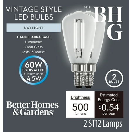 Better Homes & Gardens ST12 LED Light Bulb, 4.5-Watt (60W Equiv.) Daylight Dimmable E12 Base, 2PK price history and forecast - Better Homes & Gardens BHS336179061147