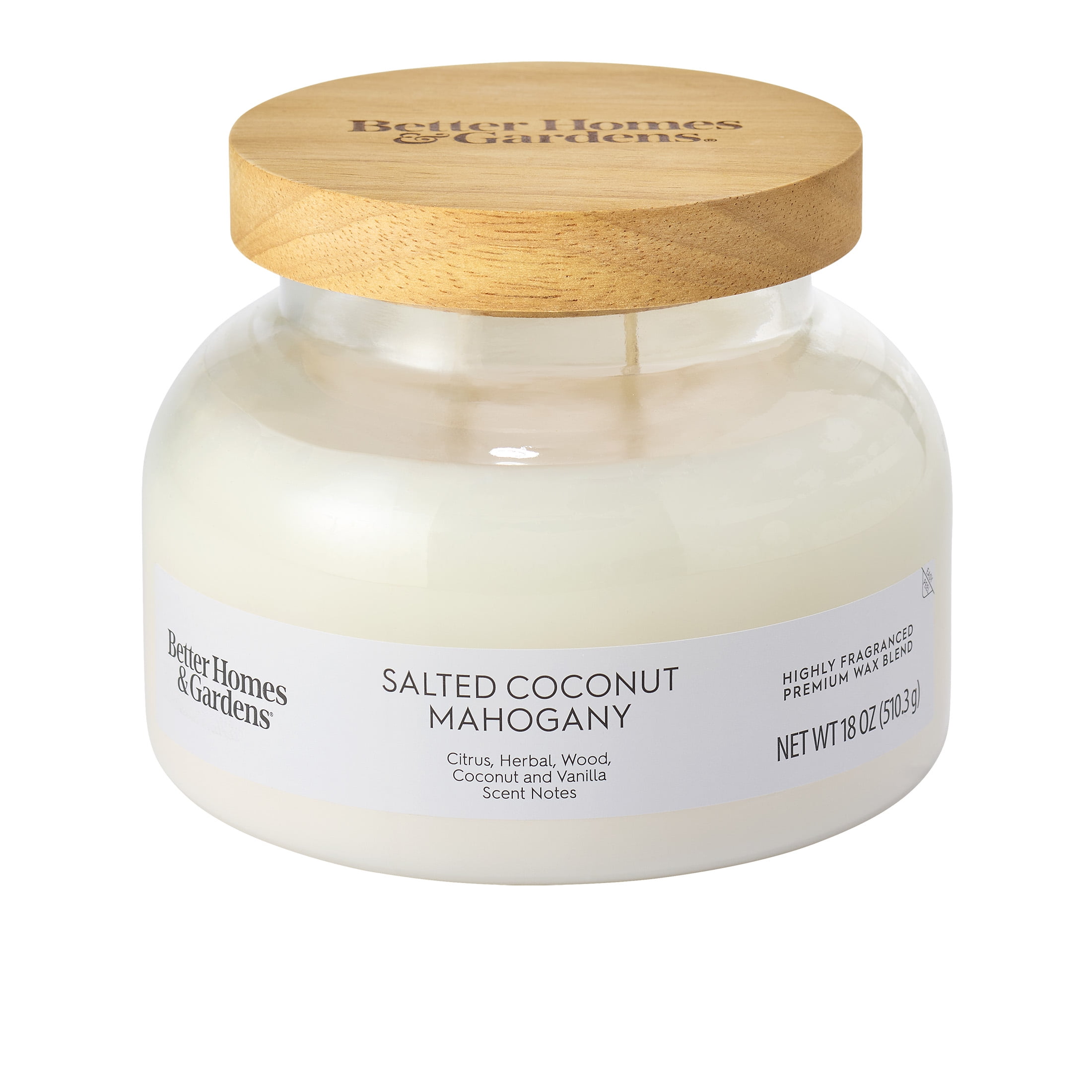 Better Homes & Gardens Salted Coconut Mahogany Scented 2-Wick 18oz Ombre Bell Jar Candle