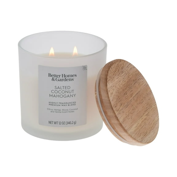 Better Homes and Gardens Salted Coconut Mahogany Scented 2-Wick Frosted Jar Candle 12oz.