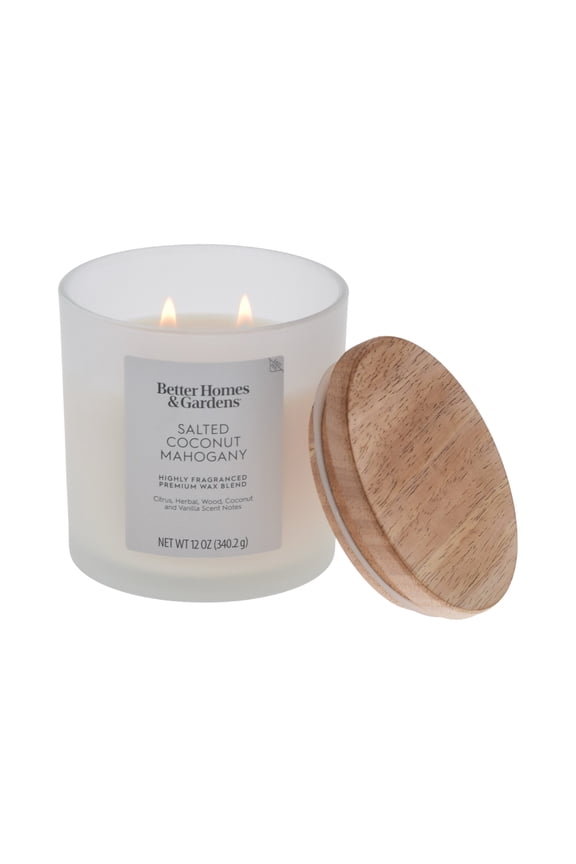Better Homes and Gardens Salted Coconut Mahogany Scented 2-Wick Frosted Jar Candle 12oz.