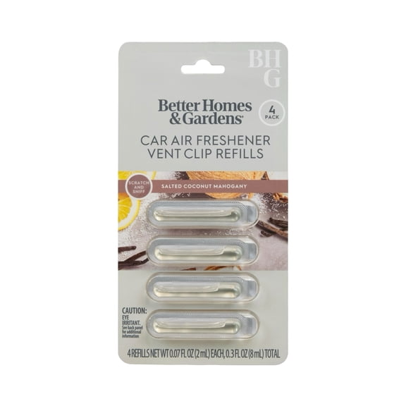 Better Homes & Gardens Salted Coconut Mahogany Scented Car Vent Diffuser Refill 4 Pack Set, 2 ml