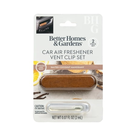 Better Homes & Gardens Salted Coconut Mahogany Scented Car Vent Diffuser Set, 2 ml
