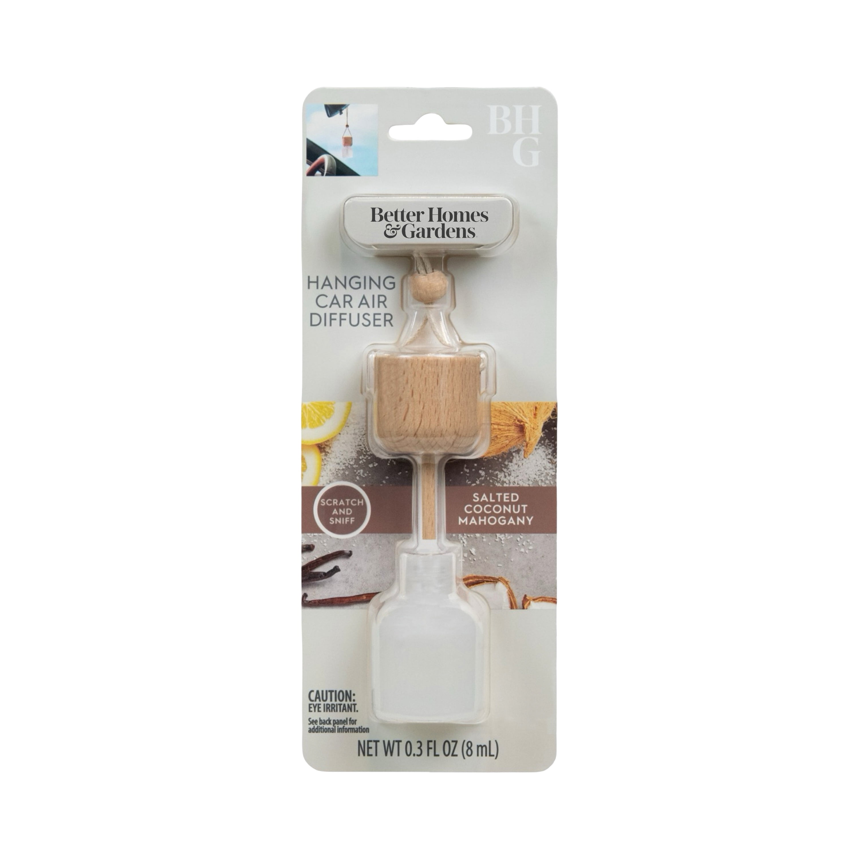 Better Homes & Gardens Salted Coconut Mahogany Scented Hanging Car Diffuser, 0.3 fl (8 ml)