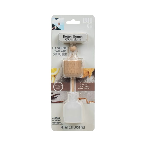 Better Homes & Gardens Salted Coconut Mahogany Scented Hanging Car Diffuser, 0.3 fl (8 ml)