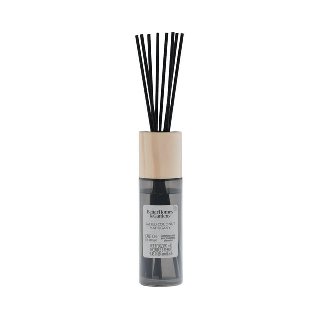 Better Homes & Gardens Salted Coconut & Mahogany Scented Reed Diffuser 3 Fl Oz (90 ml) W/ 8 Synthetic Reeds