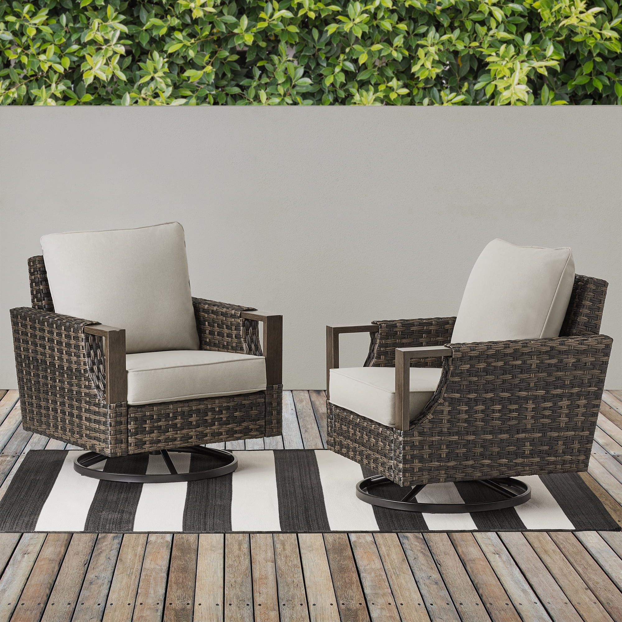 Better Homes Gardens Sand Crest Wicker Outdoor Swivel Rocker Lounge Chairs Set of 2 Brown