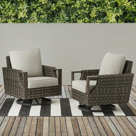 Better Homes & Gardens Sand Crest Wicker Outdoor Swivel Rocker Lounge Chairs, Set of 2, Brown