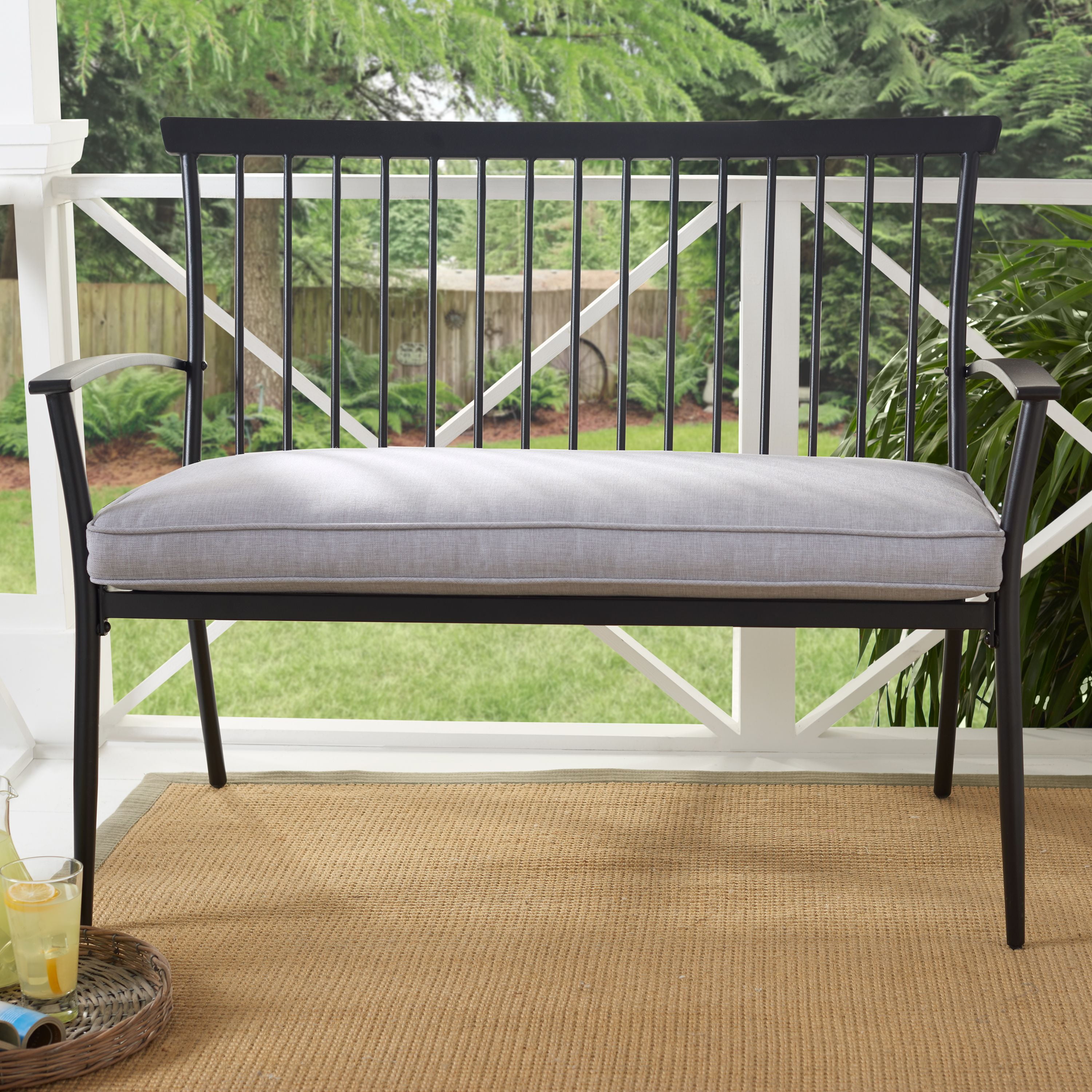 Better homes & gardens shaker patio bench with gray cushion deals