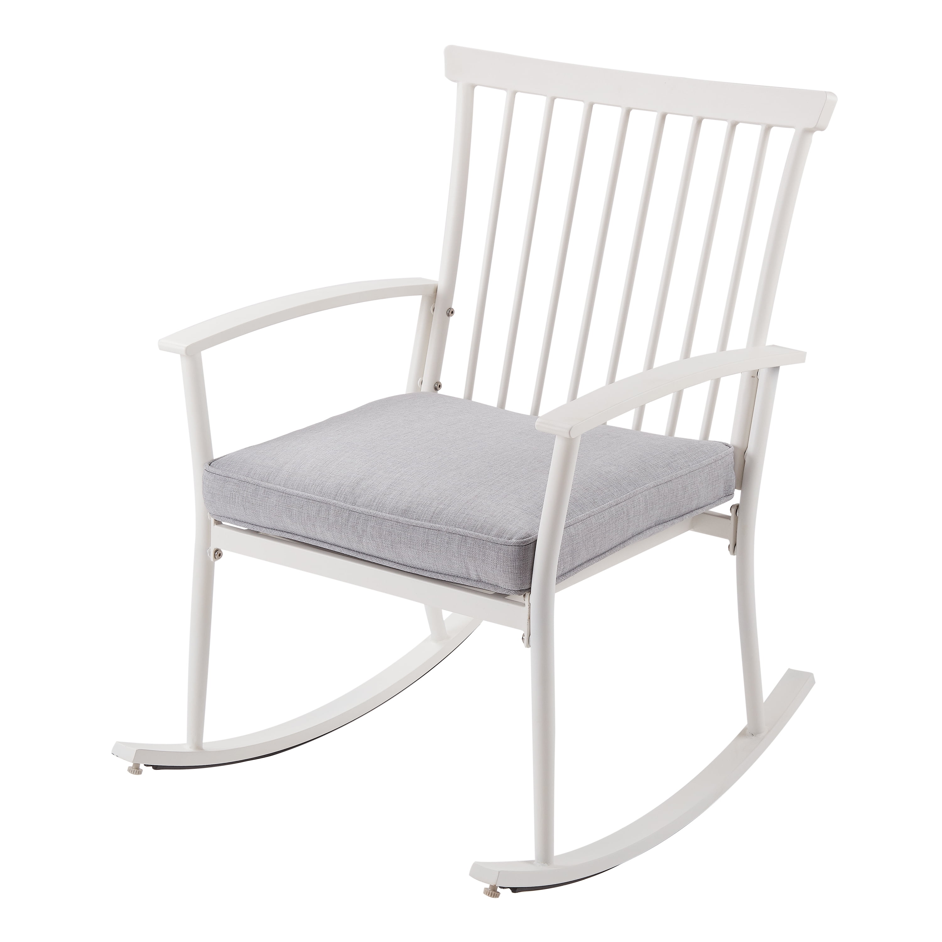 Better Homes Gardens Shaker Patio Rocking Chair In White With Gray Cushion Walmart Com