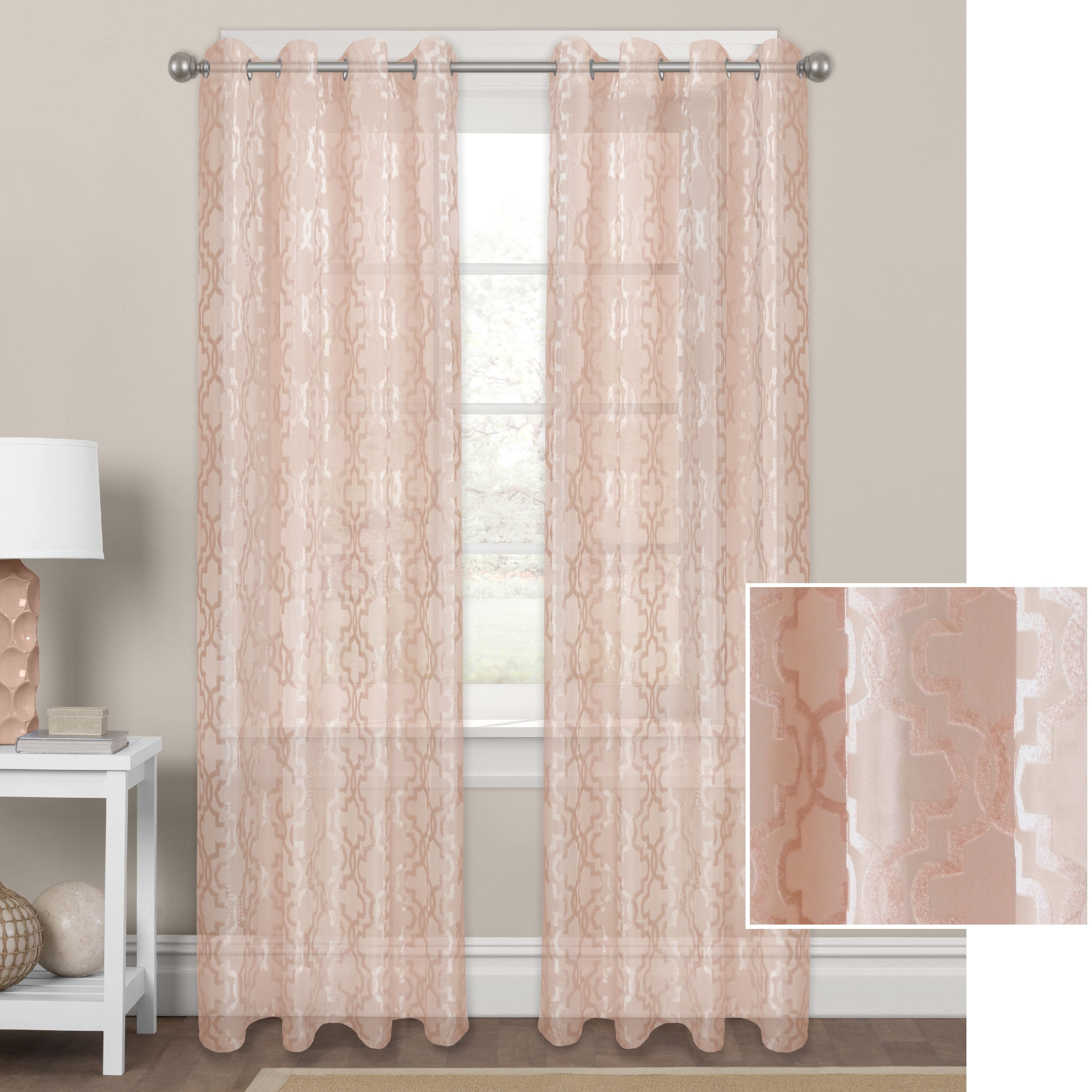 Image showcasing Better Homes & Gardens Sheer Velvet Cross Cut Trellis Window Curtain ...