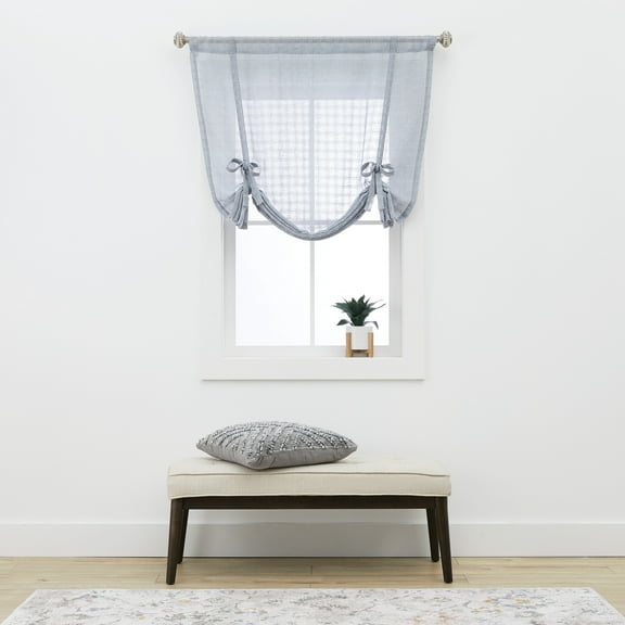 Better Homes & Gardens Sheer Windowpane Stitch Balloon Shade Curtain Panel, Soft Silver, 50" W x 63" L