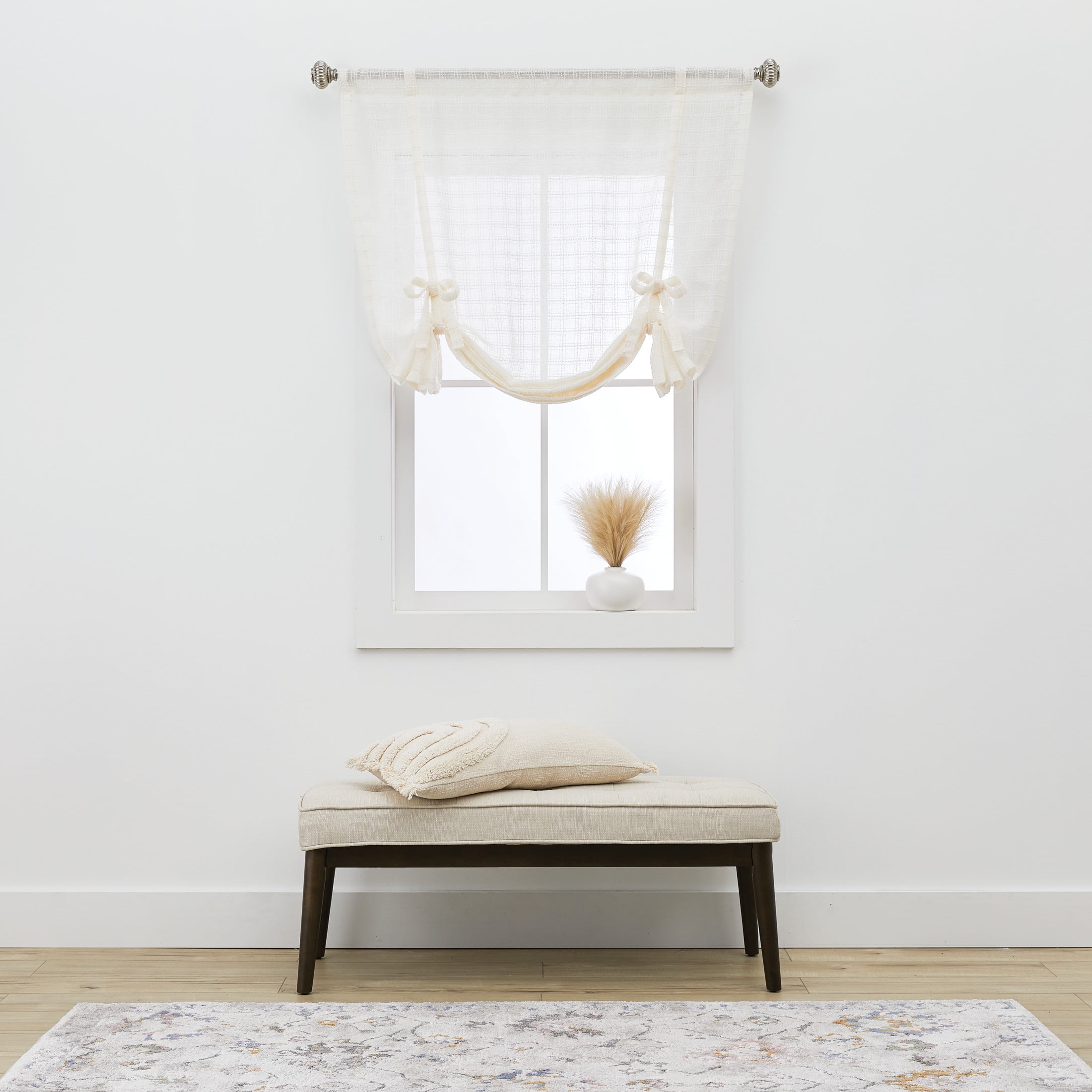 Better Homes & Gardens Sheer Windowpane Stitch Balloon Shade Curtain Panel, Vanilla Dream, 50" W x 63" L