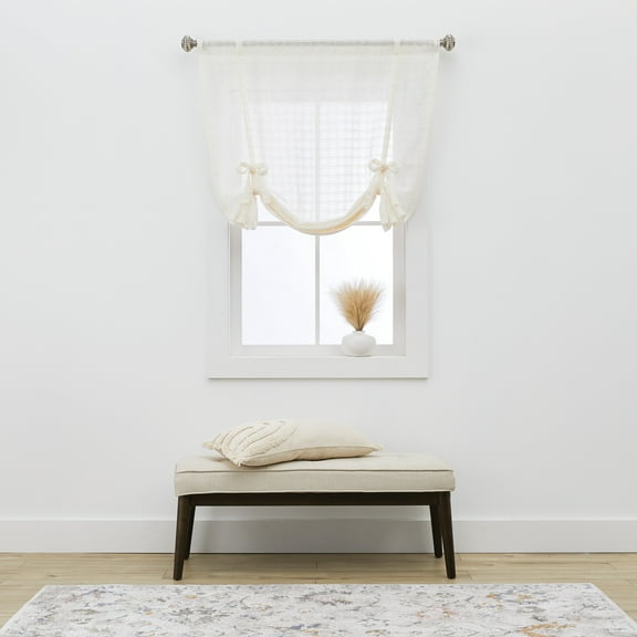 Better Homes & Gardens Sheer Windowpane Stitch Balloon Shade Curtain Panel, Vanilla Dream, 50" W x 63" L