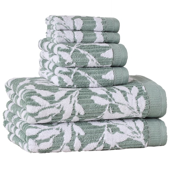 Better Homes & Gardens Signature Soft Floral 6 Piece Towel Set,Green River/Arctic White