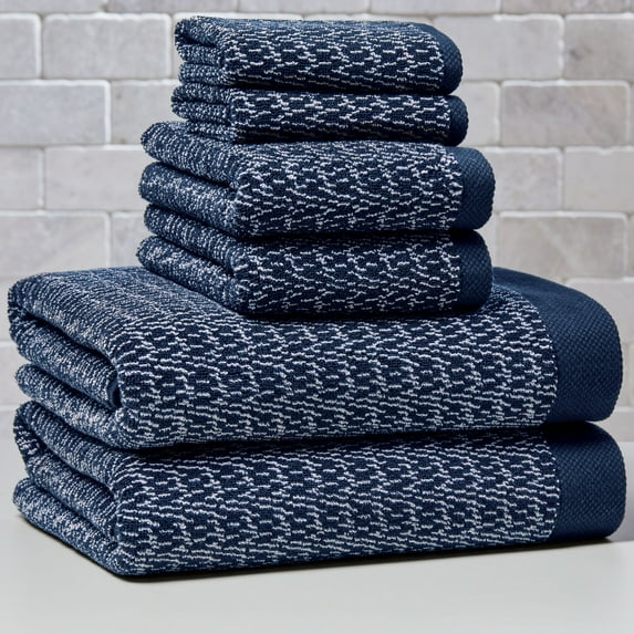 Better Homes & Gardens Signature Soft Cotton Melange 6 Piece Bath Towel Set,Blue Admiral