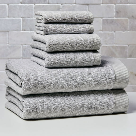 Better Homes & Gardens Signature Soft Cotton Melange 6 Piece Bath Towel Set, Soft Silver