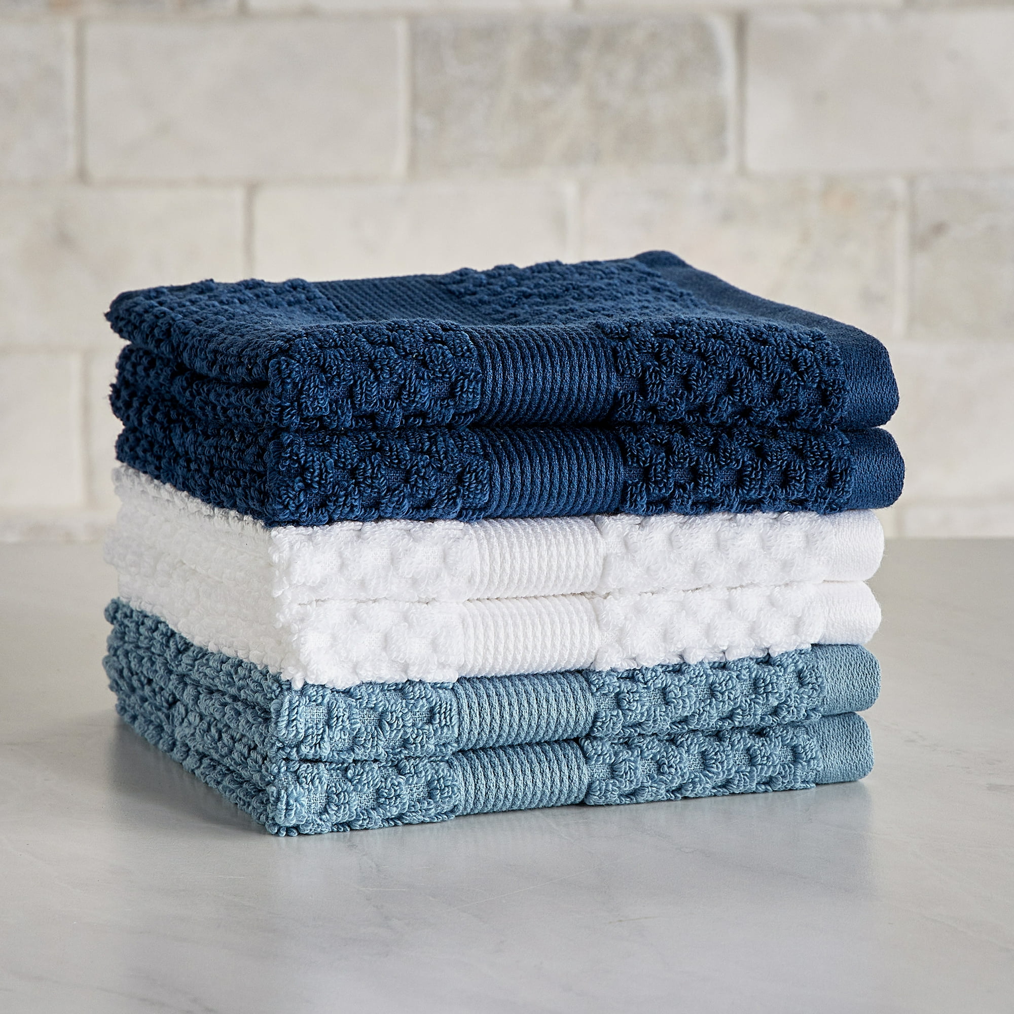Better Homes & Gardens Signature Soft Cotton Popcorn Textured 6pk Washcloth Bundle,Blue