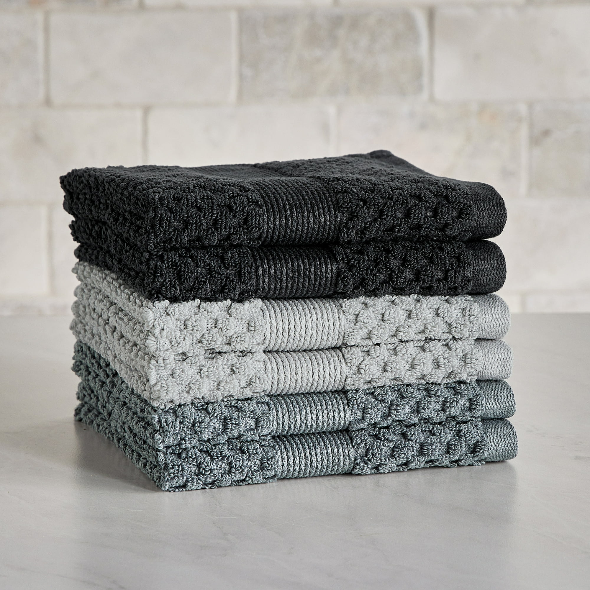 Better Homes & Gardens Signature Soft Cotton Popcorn Textured 6pk Washcloth Bundle,Grey