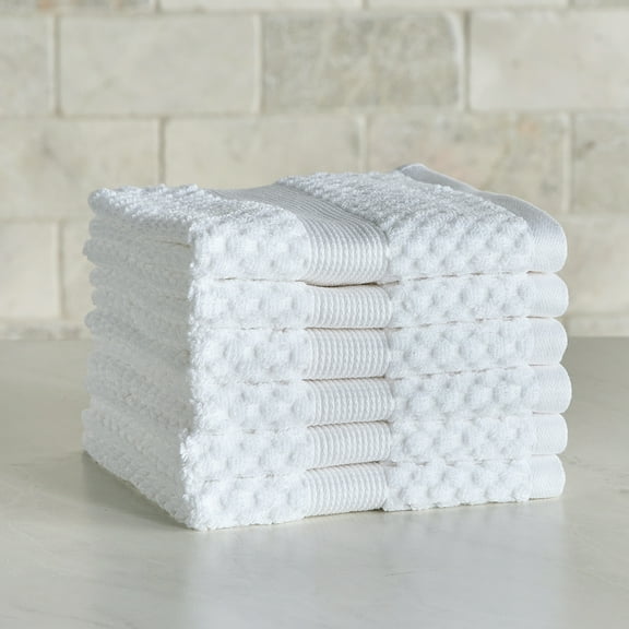 Better Homes & Gardens Signature Soft Cotton Popcorn Textured 6pk Washcloth Bundle, White
