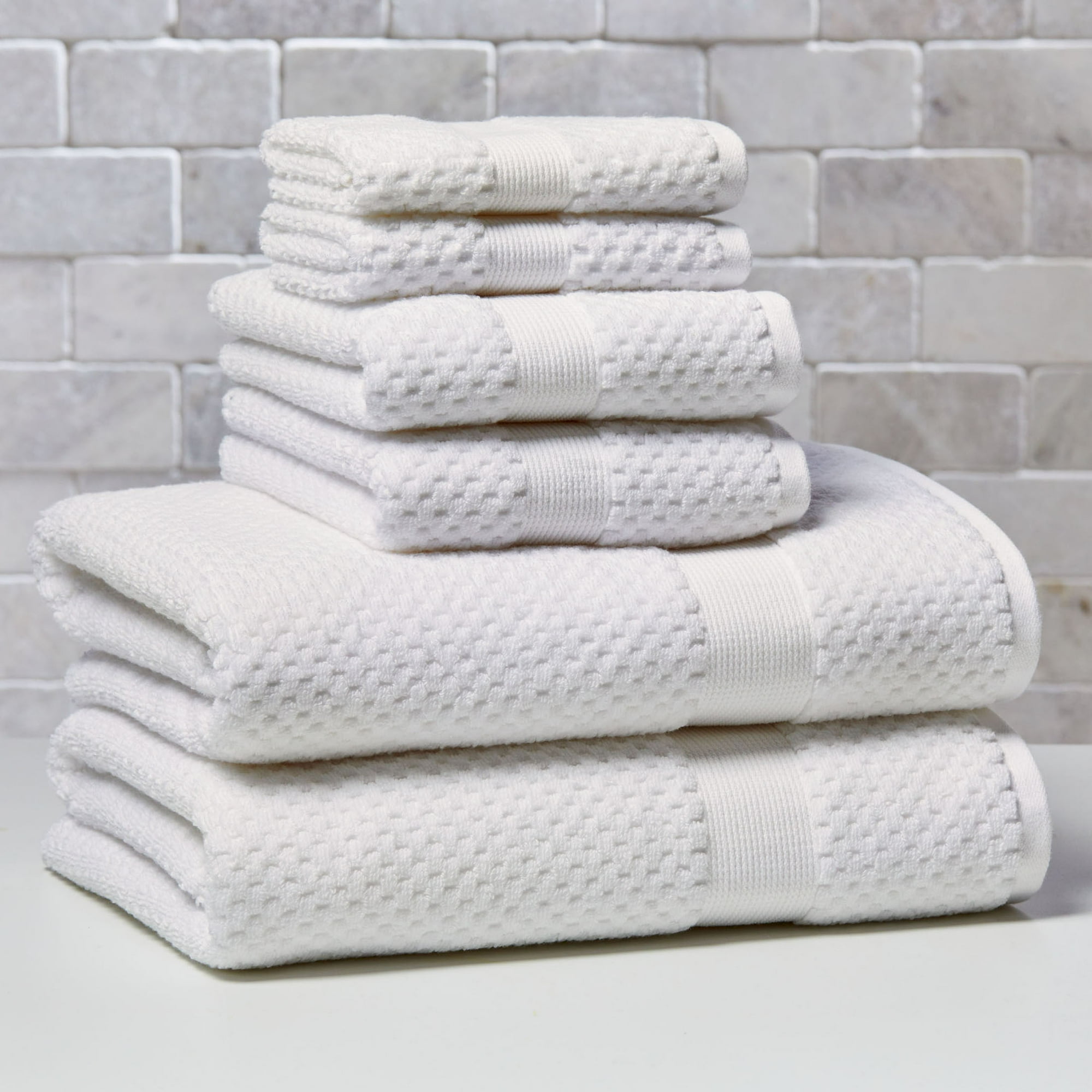 Better Homes & Gardens Signature Soft Cotton Popcorn Textured 6 Piece Bath Towel Set,Arctic White