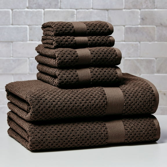 Better Homes & Gardens Signature Soft Cotton Popcorn Textured 6 Piece Bath Towel Set,Brown Basket