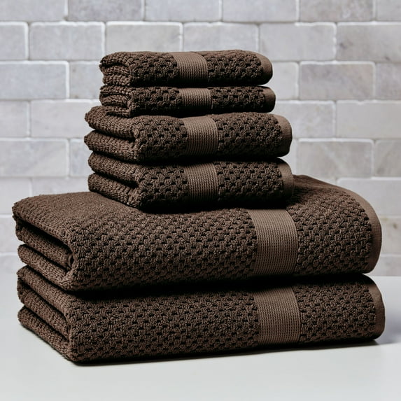 Better Homes & Gardens Signature Soft Cotton Popcorn Textured 6 Piece Bath Towel Set,Brown Basket
